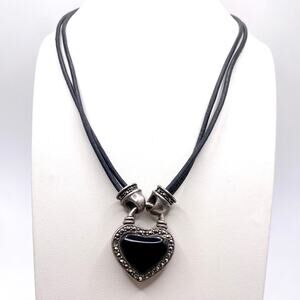 Sterling Silver Reversible Pendant Onyx and Mother of Pearl Necklace on a Cord